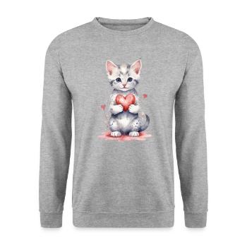 Chat mignon avec un cœur - Purrfect Love - Sweat-shirt Unisexe - gris chiné - Devant - Alina (178cm) & Michal (187cm)