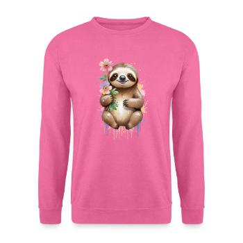 Verschlafenes Faultier mit Blumen - Aquarell - Unisex Pullover - Pink - Vorne