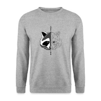 Raton laveur minimaliste - Sweat-shirt Unisexe - gris chiné - Devant - Alina (178cm) & Michal (187cm)