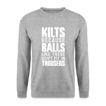 Schottenrock Kilt Spruch Schottland Highlands - Unisex Pullover - Weißgrau meliert - Vorne - Alina (178cm) & Michal (187cm)