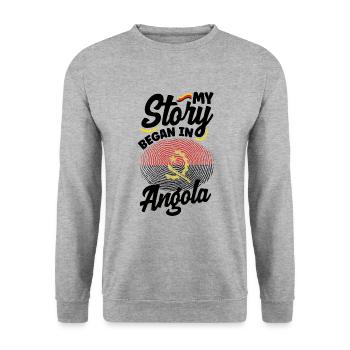 Angola Angola Drapeau angolais Mon histoire a commencé en - Sweat-shirt Unisexe - gris chiné - Devant - Alina (178cm) & Michal (187cm)