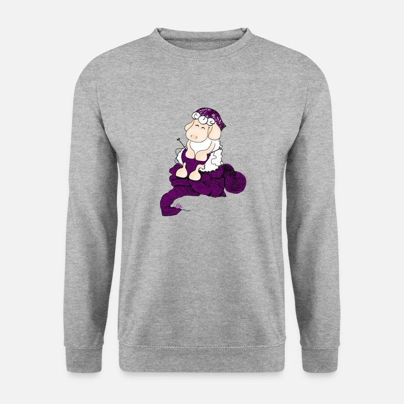 Knitting Sheep - Strickendes Schaf - Unisex Pullover - Weißgrau meliert