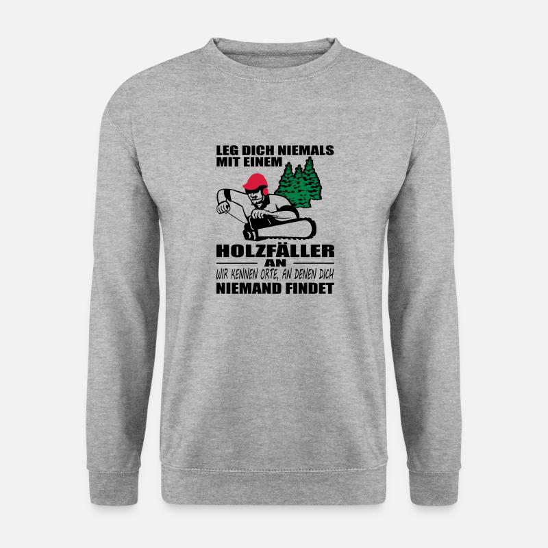 Holzfäller mit Motorsäge - Unisex Pullover - Weißgrau meliert