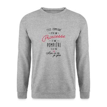 Princesse et pompière - pompier - Sweat-shirt Unisexe - gris chiné - Devant - Alina (178cm) & Michal (187cm)