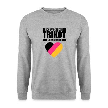 Ich brauche kein Trikot - Deutschland Fan Shirt - Unisex Pullover - Weißgrau meliert - Vorne - Alina (178cm) & Michal (187cm)