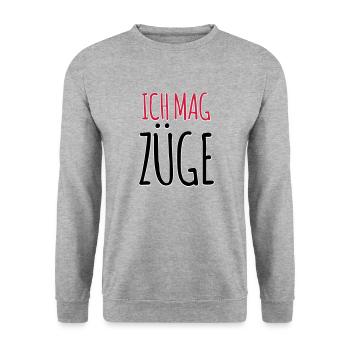 Lustiger Spruch Ich mag Züge Zugfahrer Geschenk - Unisex Pullover - Weißgrau meliert - Vorne - Alina (178cm) & Michal (187cm)