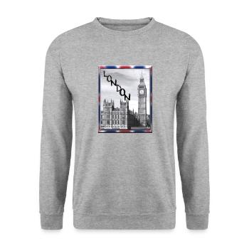 London Big Ben Union Jack - Unisex Pullover - Weißgrau meliert - Vorne - Alina (178cm) & Michal (187cm)