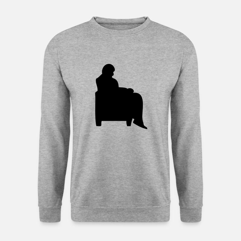 Mann sitzender Sessel Canape alt - Unisex Pullover - Weißgrau meliert
