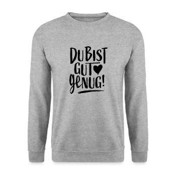 DU BIST GUT GENUG! - Unisex Pullover - Weißgrau meliert - Vorne - Alina (178cm) & Michal (187cm)