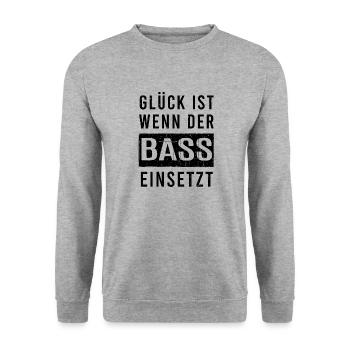 Glück ist wenn der Bass einsetzt - Unisex Pullover - Weißgrau meliert - Vorne - Alina (178cm) & Michal (187cm)