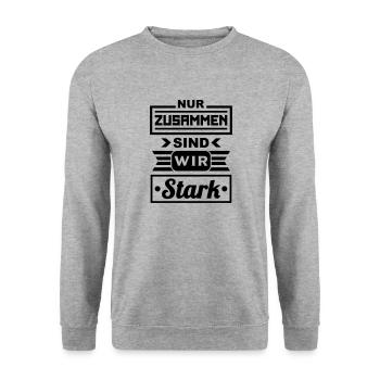 Zusammen stark (Schriftzug) - Unisex Pullover - Weißgrau meliert - Vorne - Alina (178cm) & Michal (187cm)