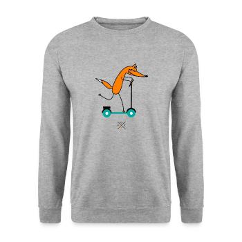 Fox drives scooter - Unisex Sweatshirt - salt & pepper - Front - Alina (178cm) & Michal (187cm)