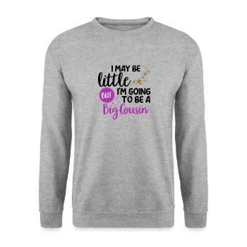 Ich mag klein sein, aber ich werde ein großer Cousin sein - Unisex Pullover - Weißgrau meliert - Vorne - Alina (178cm) & Michal (187cm)