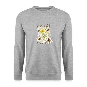 Stay wild,Natur, Blumen, Biene - Unisex Pullover - Weißgrau meliert - Vorne - Alina (178cm) & Michal (187cm)