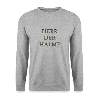 Herr der Halme Gartenarbeit Rasen Rasenfreak Mähen - Unisex Pullover - Weißgrau meliert - Vorne - Alina (178cm) & Michal (187cm)