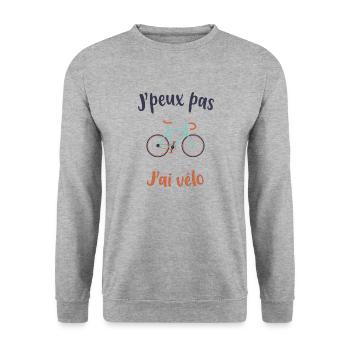 J'peux pas j'ai vélo, idée cadeau vélo - Sweat-shirt Unisexe - gris chiné - Devant - Alina (178cm) & Michal (187cm)