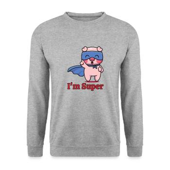 I'm super funny saying - super pig - Unisex Sweatshirt - salt & pepper - Front - Alina (178cm) & Michal (187cm)