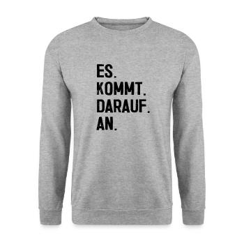 Es kommt darauf an Anwalt Beruf Spruch Geschenk - Unisex Pullover - Weißgrau meliert - Vorne - Alina (178cm) & Michal (187cm)