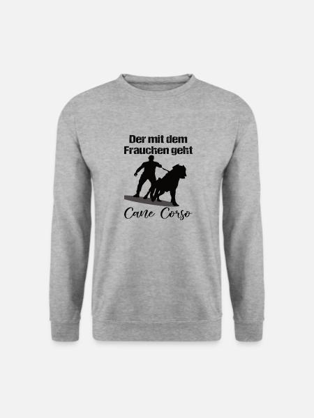 Der mit dem Frauchen geht... - Unisex Pullover - Weißgrau meliert