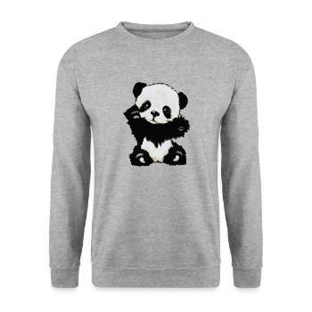 Baby Panda - Unisex Pullover - Weißgrau meliert - Vorne - Alina (178cm) & Michal (187cm)