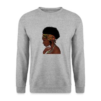 Kente African Woman, Ghana, Africa - Unisex Sweatshirt - salt & pepper - Front - Alina (178cm) & Michal (187cm)
