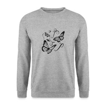 Schmetterling Tatoo Geschenk Freundin Blumen Ranke - Unisex Pullover - Weißgrau meliert - Vorne - Alina (178cm) & Michal (187cm)