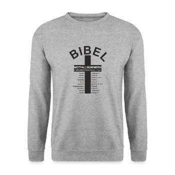 Bibel Notrufnummern ,Notfall, Psalme - Unisex Pullover - Weißgrau meliert - Vorne - Alina (178cm) & Michal (187cm)