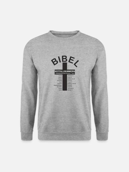 Bibel Notrufnummern ,Notfall, Psalme - Unisex Pullover - Weißgrau meliert