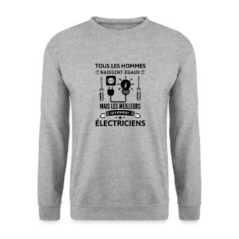 Humour électricien 2 - Sweat-shirt Unisexe - gris chiné - Devant - Alina (178cm) & Michal (187cm)