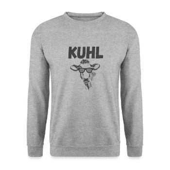 Kuh mit Brille mit lustigen Kuhl Spruch - Unisex Pullover - Weißgrau meliert - Vorne - Alina (178cm) & Michal (187cm)