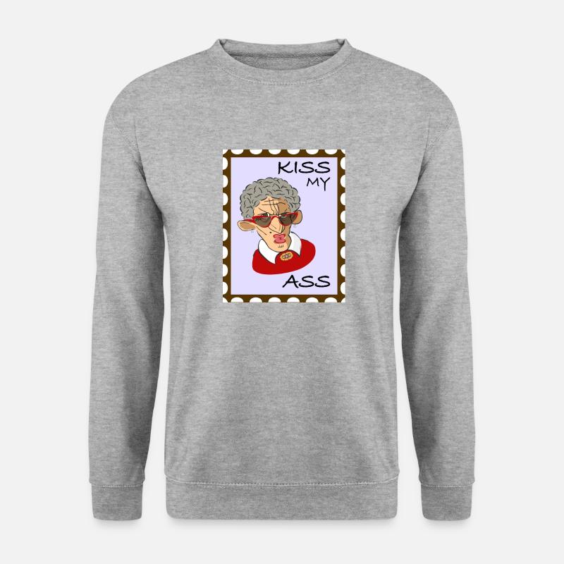 Cool old Lady - Kiss my Ass! - Unisex Pullover - Weißgrau meliert