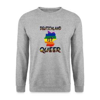 Deutschland ist queer Pride schwul Liebe bi lesbe - Unisex Pullover - Weißgrau meliert - Vorne - Alina (178cm) & Michal (187cm)