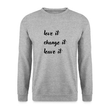 love it change it leave it - Unisex Pullover - Weißgrau meliert - Vorne - Alina (178cm) & Michal (187cm)