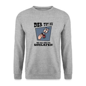 schlafmangel "der tut nix" napping schlafshirt - Unisex Pullover - Weißgrau meliert - Vorne - Alina (178cm) & Michal (187cm)