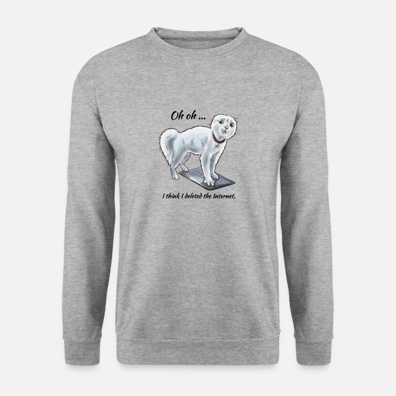 Ich habe das Internet gelöscht lustige Katze Minou - Unisex Pullover - Weißgrau meliert