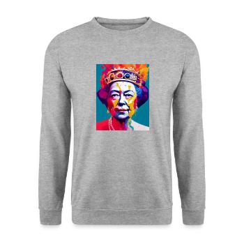 Queen Elizabeth Abstrakt Bunt - Unisex Pullover - Weißgrau meliert - Vorne - Alina (178cm) & Michal (187cm)