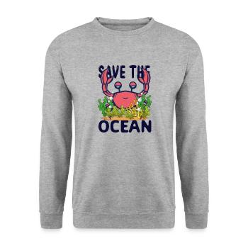 Rettet das Meer, Rettet den Ocean, Krabbe Krebs - Unisex Pullover - Weißgrau meliert - Vorne - Alina (178cm) & Michal (187cm)