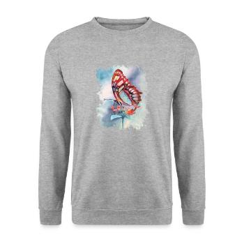 Schmetterling - Unisex Pullover - Weißgrau meliert - Vorne - Alina (178cm) & Michal (187cm)