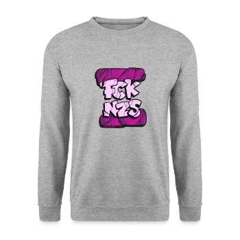 FCKNZS pink - Unisex Pullover - Weißgrau meliert - Vorne - Alina (178cm) & Michal (187cm)