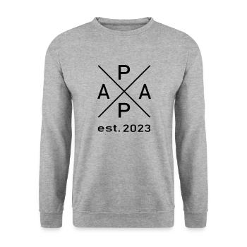 Papa est. 2023 - Unisex Pullover - Weißgrau meliert - Vorne - Alina (178cm) & Michal (187cm)