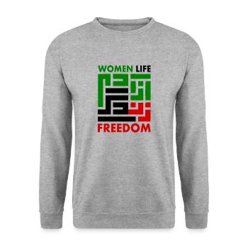 women life freedom Zan zendegi azadi - Unisex Pullover - Weißgrau meliert - Vorne - Alina (178cm) & Michal (187cm)