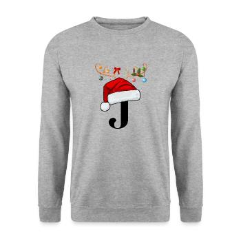 Lettre J bonnet de Noël - Sweat-shirt Unisexe - gris chiné - Devant - Alina (178cm) & Michal (187cm)