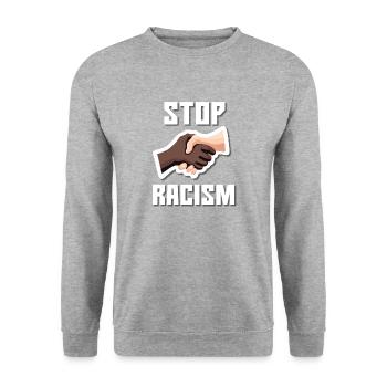 Stop Racism Hand shake White - Unisex Sweatshirt - salt & pepper - Front - Alina (178cm) & Michal (187cm)