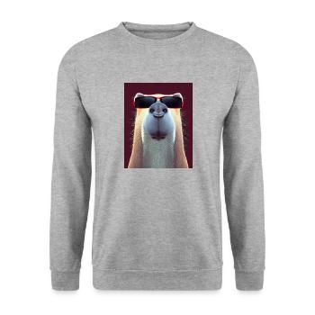 Cooles Comic Portrait von Capybara mit Sonnenbrille - Unisex Pullover - Weißgrau meliert - Vorne - Alina (178cm) & Michal (187cm)