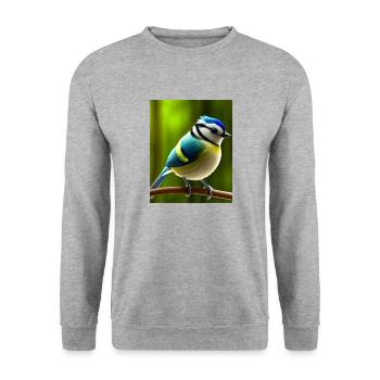 Cool Comic Portrait of a blue tit bird - Unisex Sweatshirt - salt & pepper - Front - Alina (178cm) & Michal (187cm)
