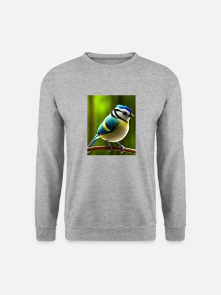 Cooles Comic Porträt einer Blaumeise - Unisex Pullover - Weißgrau meliert