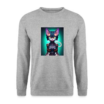 Conception Cyborg Cat - Sweat-shirt Unisexe - gris chiné - Devant - Alina (178cm) & Michal (187cm)