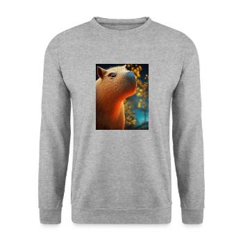 Cooles Comic-Porträt von Capybara bei Nacht - Unisex Pullover - Weißgrau meliert - Vorne - Alina (178cm) & Michal (187cm)