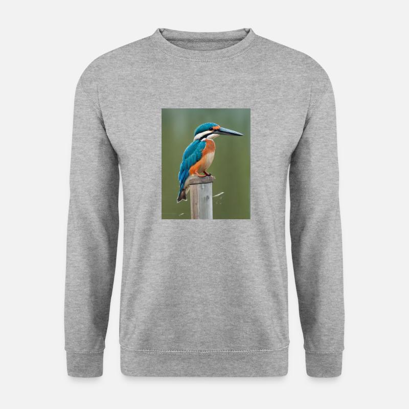 Eisvogel auf dem Ast - Unisex Pullover - Weißgrau meliert