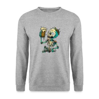 lustiges bier skelett - Unisex Pullover - Weißgrau meliert - Vorne - Alina (178cm) & Michal (187cm)